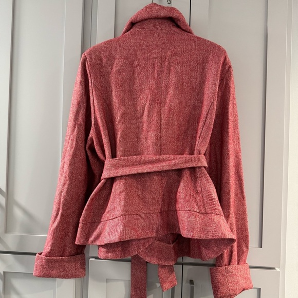 Women’s AS-HRO Art to Wear Wrap Jacket Blazer Red White Metallic Tweed size 26 - Picture 2 of 7